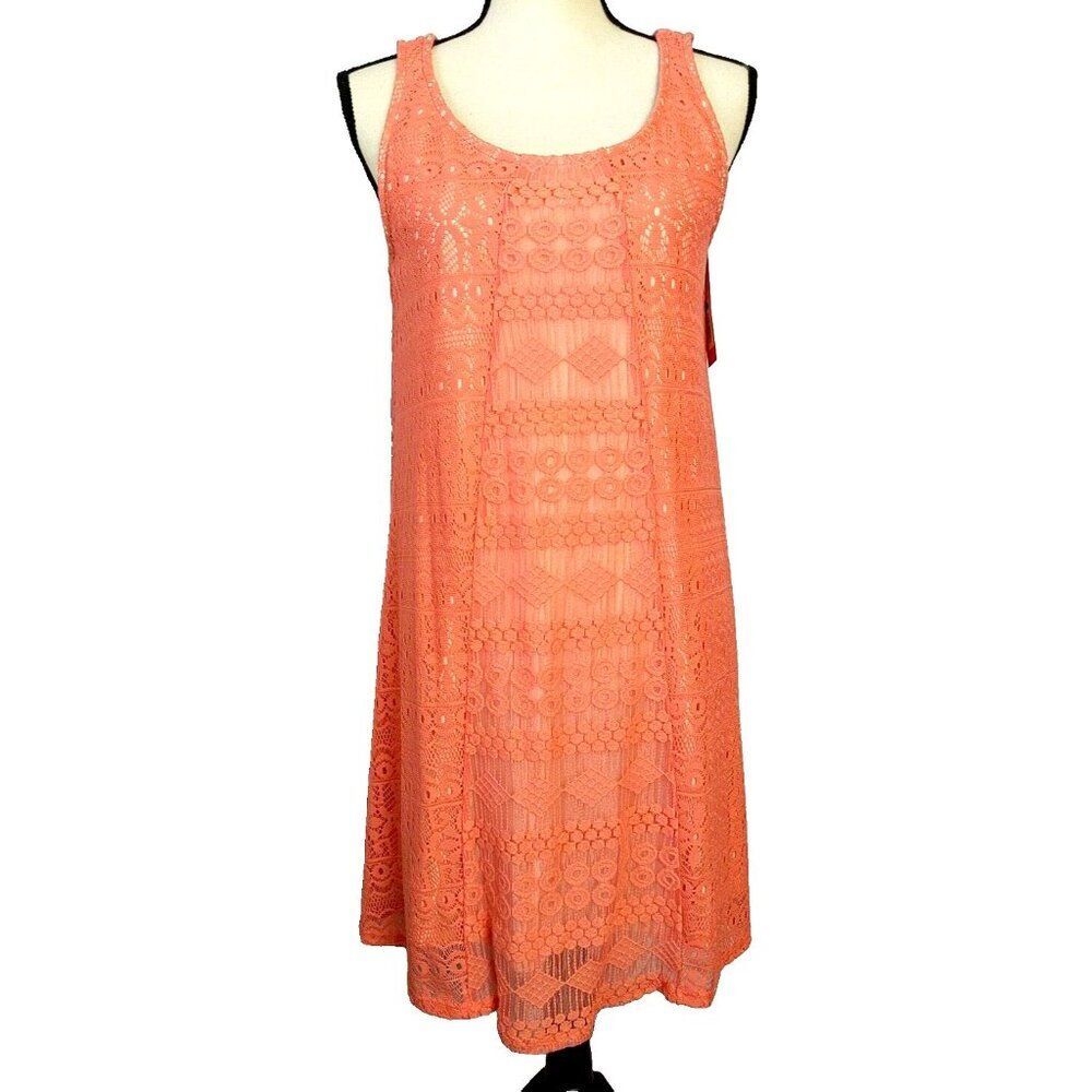 Xhilaration Coral Lace Sleeveless Lined Dress Juniors L NWT